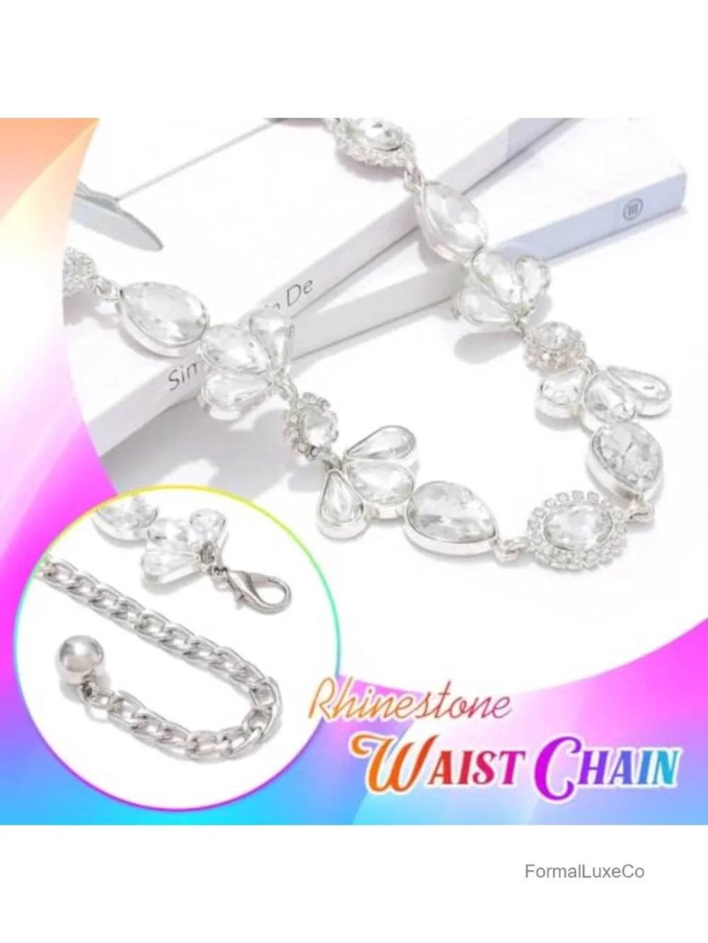 Rhinestone Chain Belt Sparkly Waist Chain for Dresses